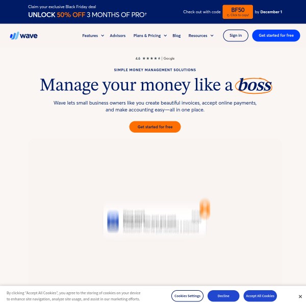 Wave Accounting homepage screenshot
