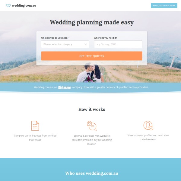 wedding.com.au homepage screenshot