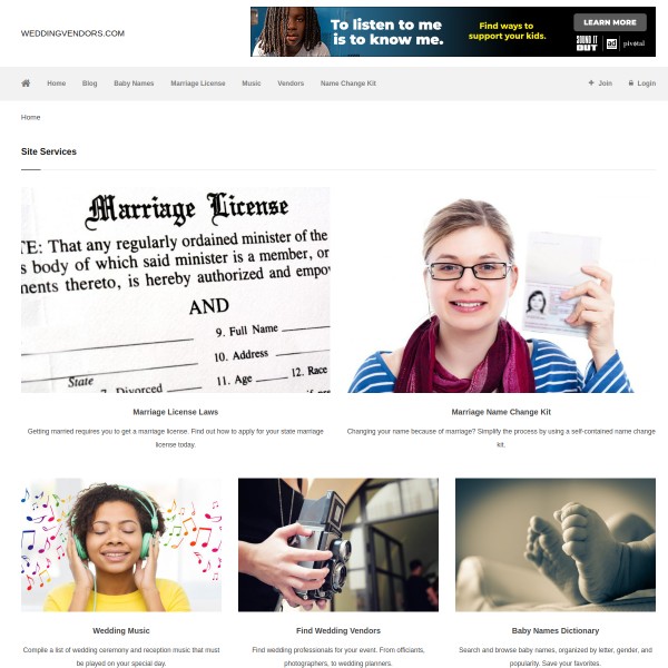 weddingvendors.com homepage screenshot