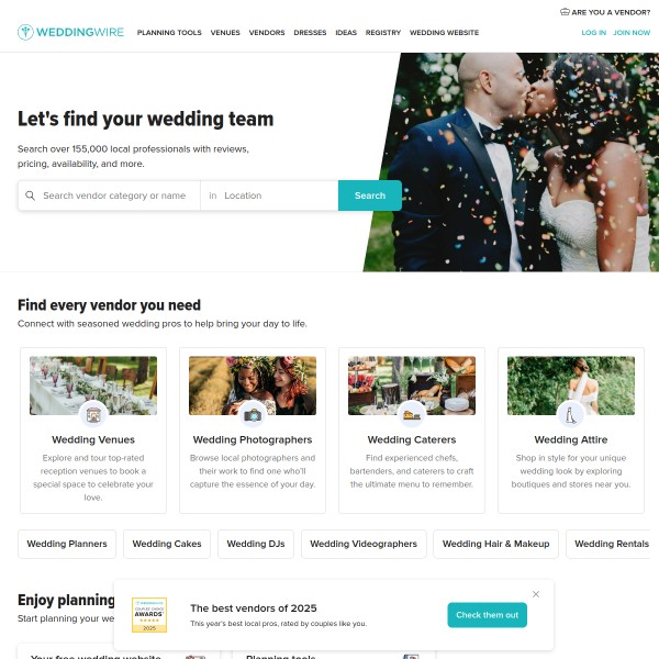 WeddingWire homepage screenshot