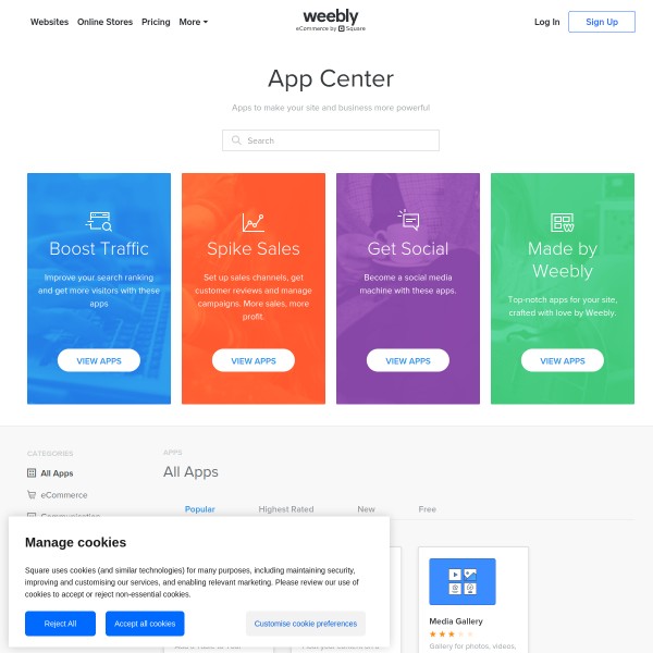 Weebly App Center homepage screenshot