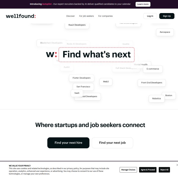 Wellfound homepage screenshot