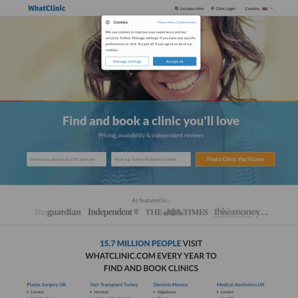 WhatClinic homepage screenshot
