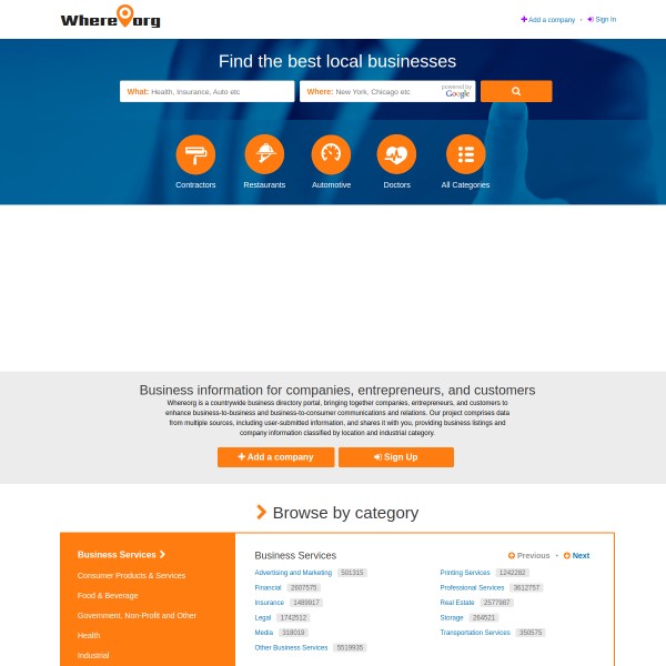 Whereorg.com homepage screenshot