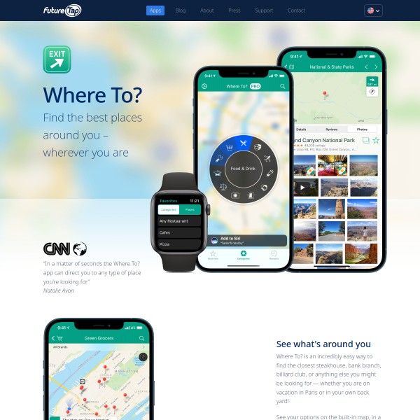 WhereTo App homepage screenshot