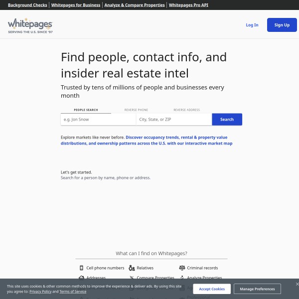 Whitepages homepage screenshot