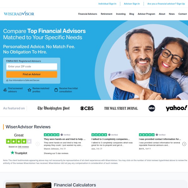 WiserAdvisor homepage screenshot