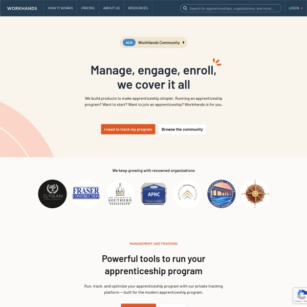 WorkHands homepage screenshot