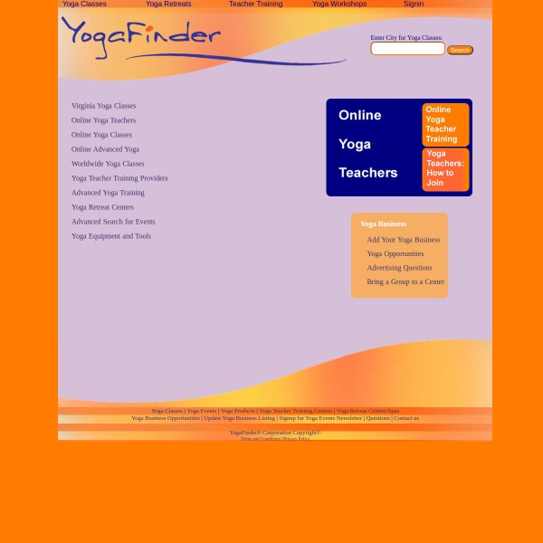 YogaFinder homepage screenshot