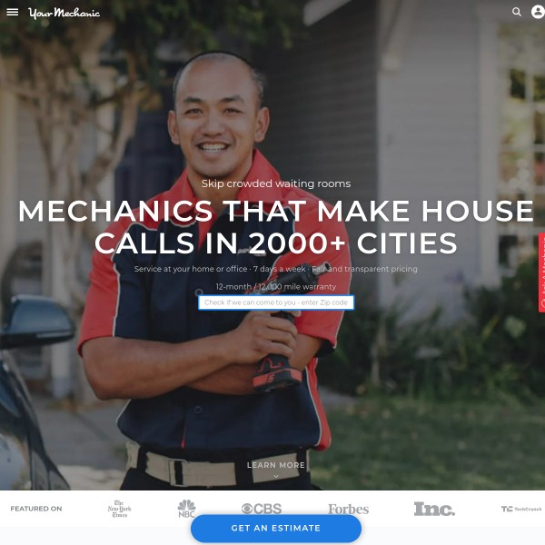 Your Mechanic homepage screenshot