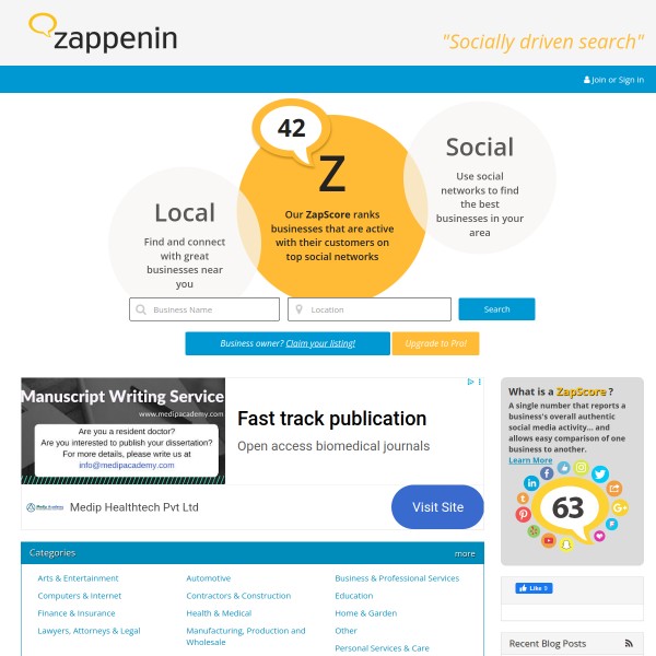 Zappenin homepage screenshot