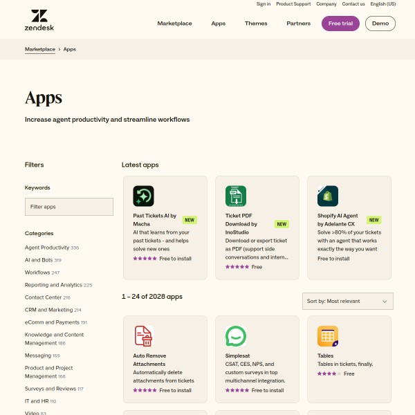 Zendesk Apps homepage screenshot