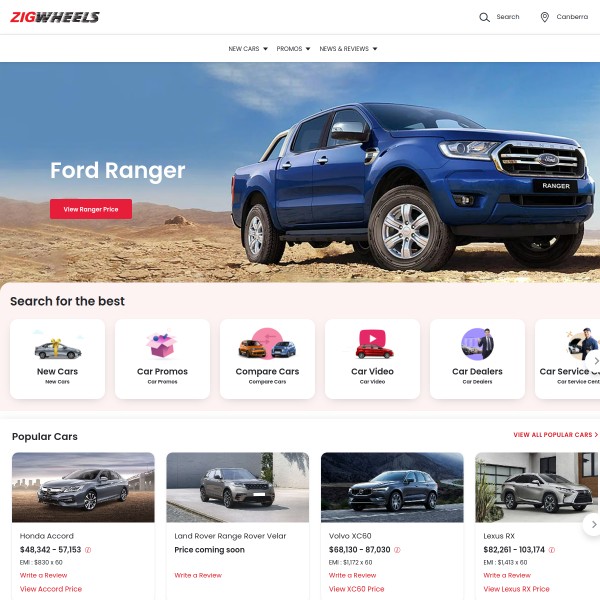 ZigWheels homepage screenshot