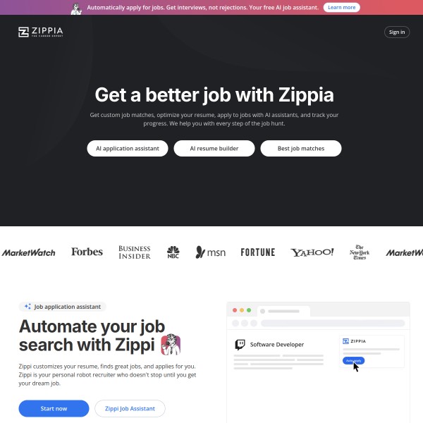 Zippia homepage screenshot