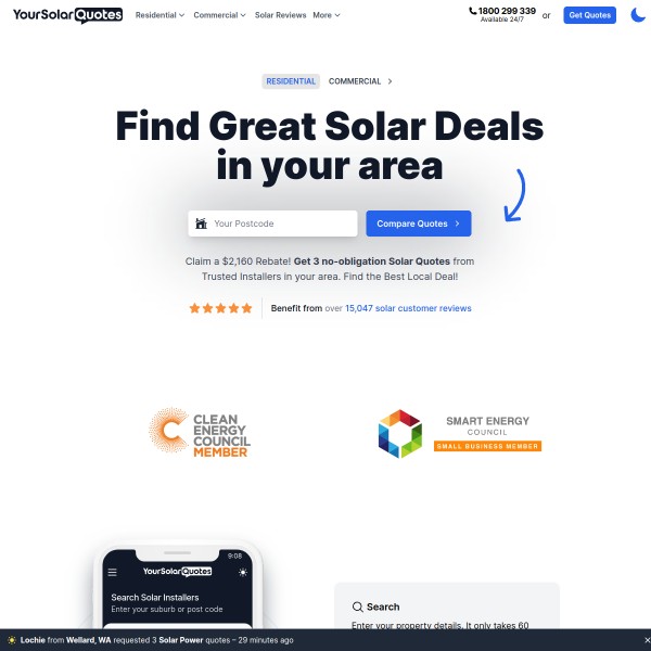 YourSolarQuotes homepage screenshot