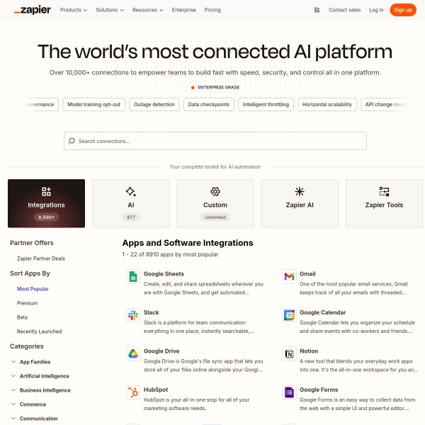 Zapier App Directory homepage screenshot
