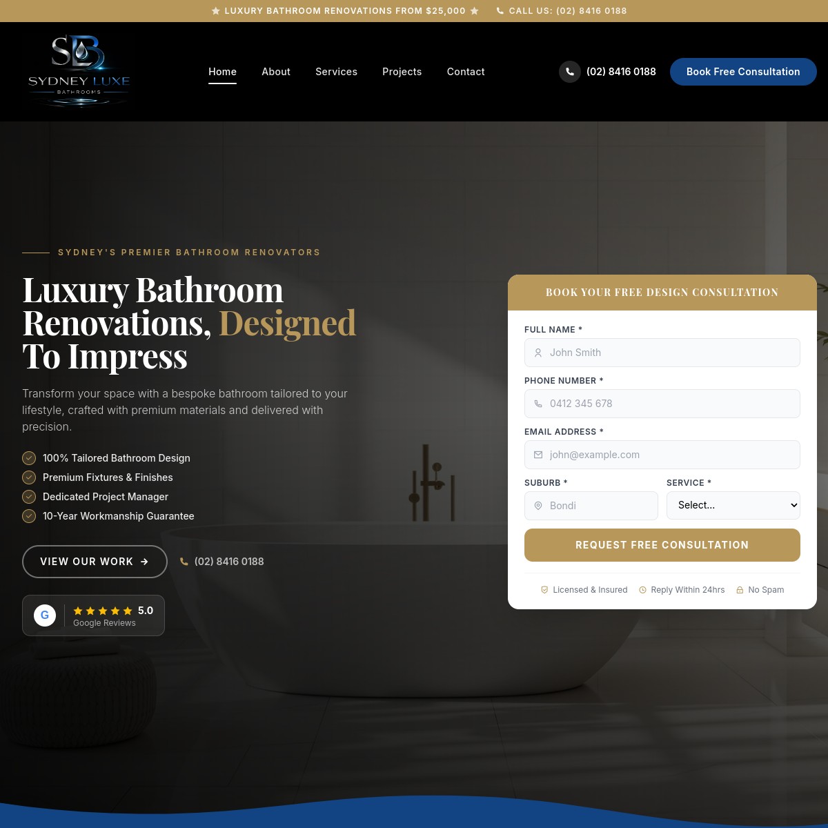 sydneyluxebathrooms.com.au website preview