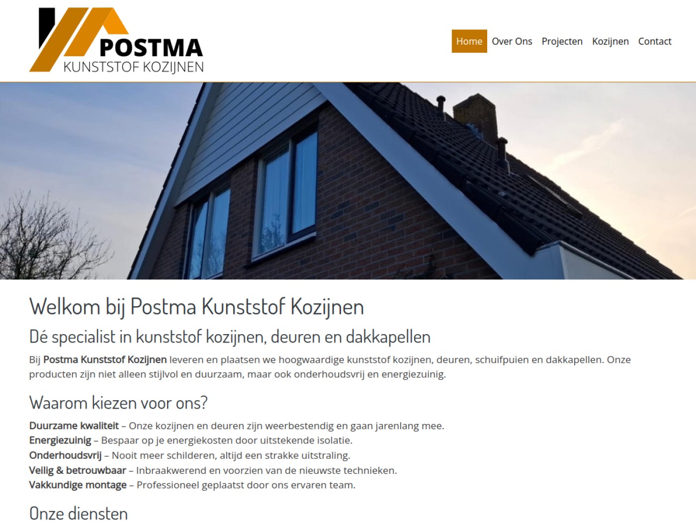Screenshot website Postma Kunststof Kozijnen