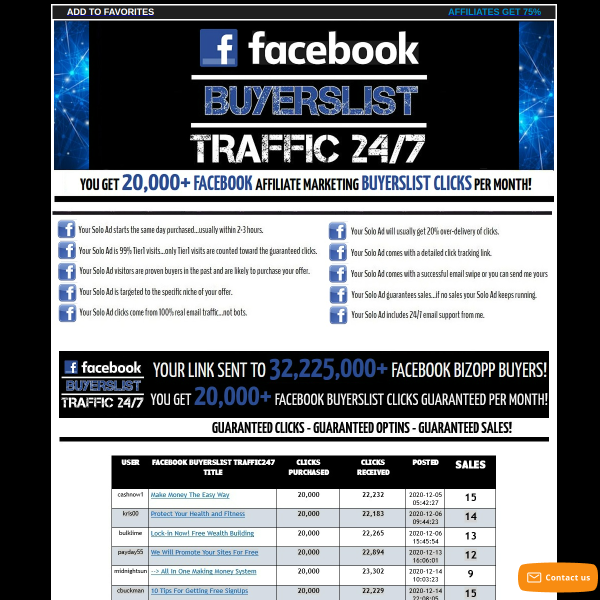 FACEBOOK BuyersList Traffic247 - 20,000 BuyersList Clicks - Sales