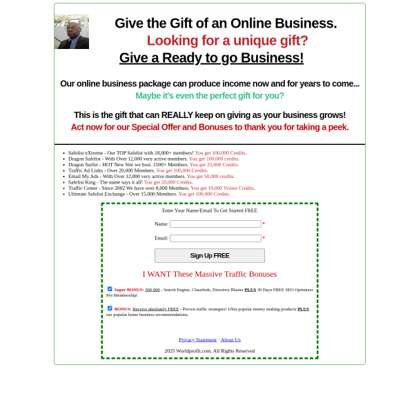 >>> Give the Gift of an Online Business >>> Massive Traffic Package Included