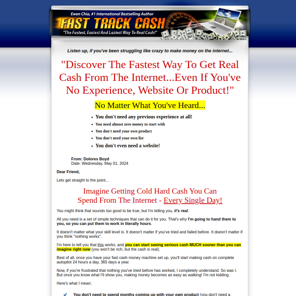 Fast Track Cash-The Fastest Easiest Way to Get Cash on The Internet