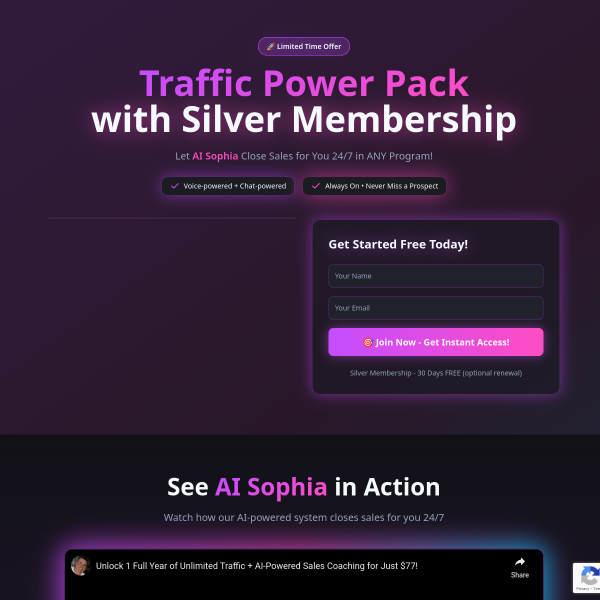 🚀 Let AI Sophia Close Sales for You 24/7 — With the Traffic Power Pack & Silver Membership!