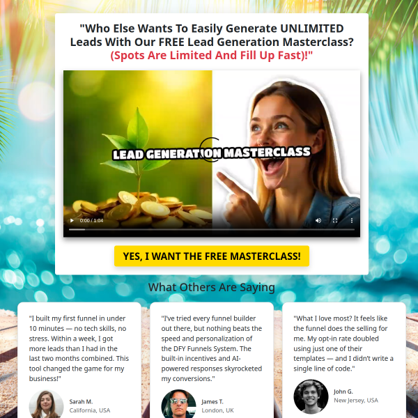 Set Up Your   FREE Lead Generation Masterclass?