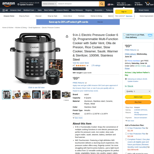 9-in-1 Electric Pressure Cooker 6 Qt