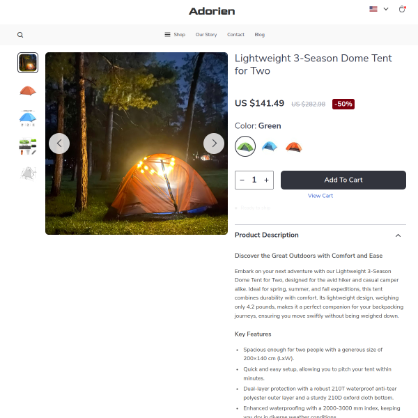Lightweight 3-Season Dome Tent for Two