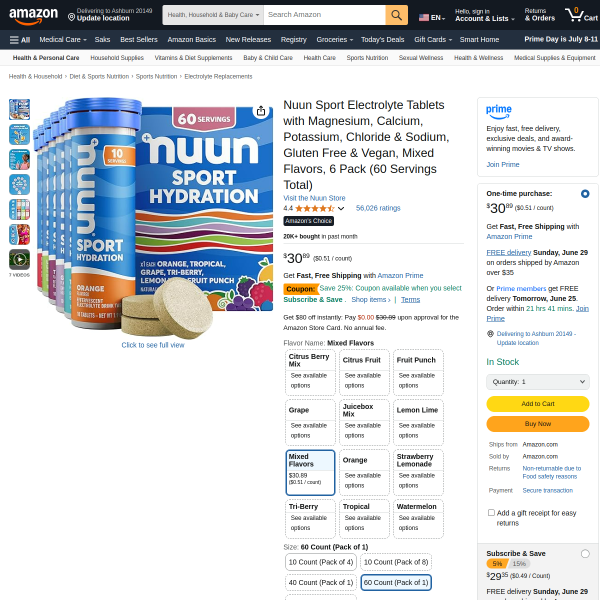 Nuun Sport Electrolyte Tablets with Magnesium, Calcium, Potassium, Chloride & Sodium, Gluten Free