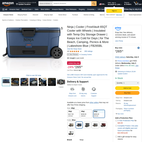 Ninja | Cooler | FrostVault 65QT Cooler with Wheels on deal now