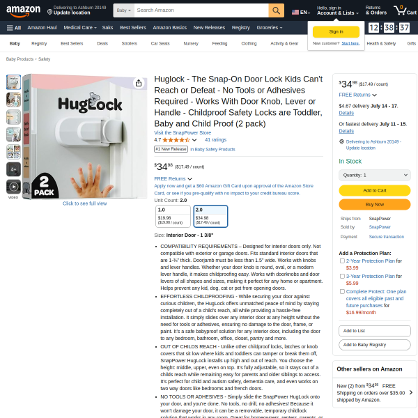 Huglock - The Snap-On Door Lock Kids Can't Reach