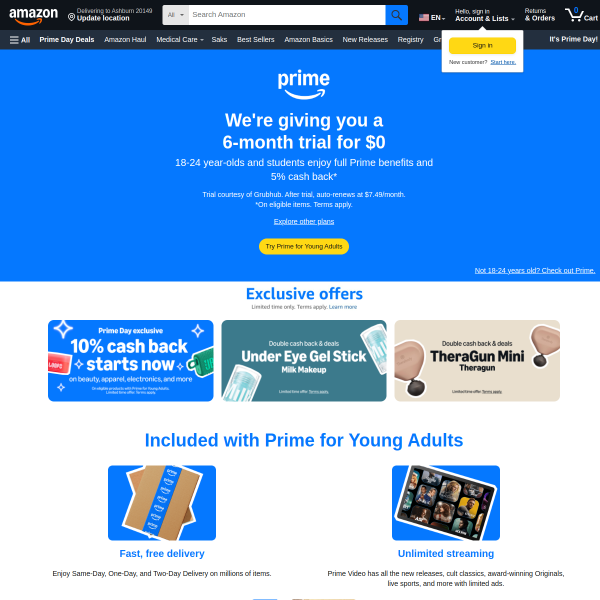 Amazon Prime for Young Adults Ages 18-24