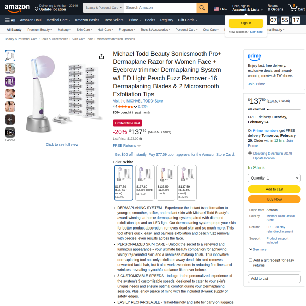 Michael Todd Beauty Sonicsmooth Pro+ Dermaplane Razor for Women Face + Eyebrow trimmer