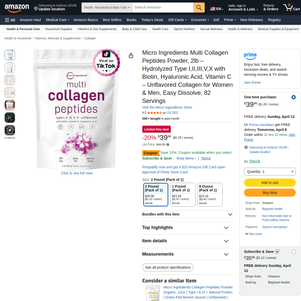 Micro Ingredients Multi Collagen Peptides Powder