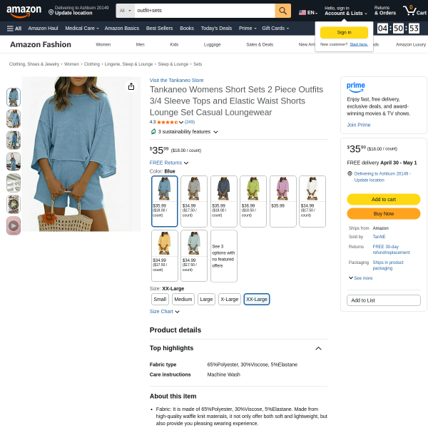 Tankaneo Womens Short Sets 2 Piece Outfits 3/4 Sleeve Tops and Elastic Waist Shorts Lounge Set Casua