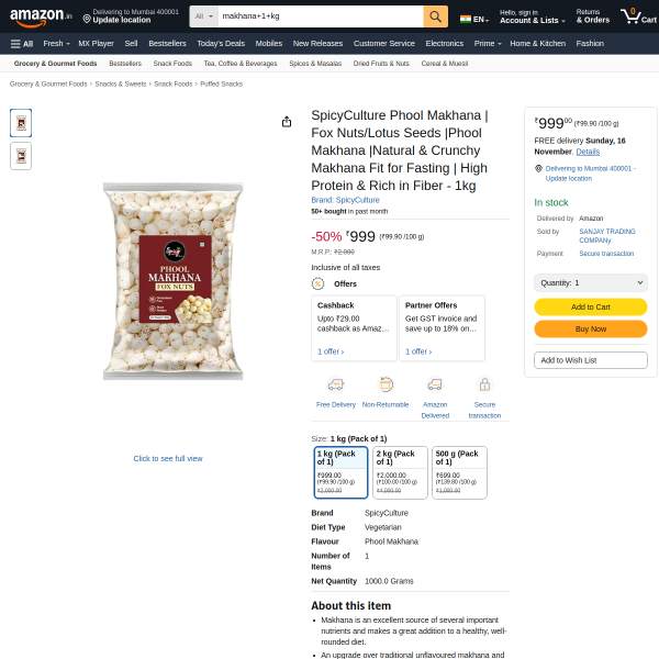 SpicyCulture Phool Makhana | Fox Nuts/Lotus Seeds |Phool Makhana |Natural & Crunchy Makhana Fit for