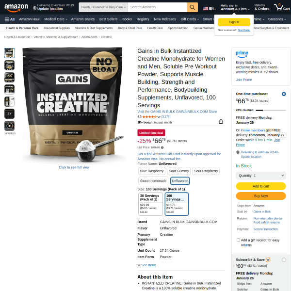 Gains in Bulk Instantized Creatine Monohydrate for Women and Men