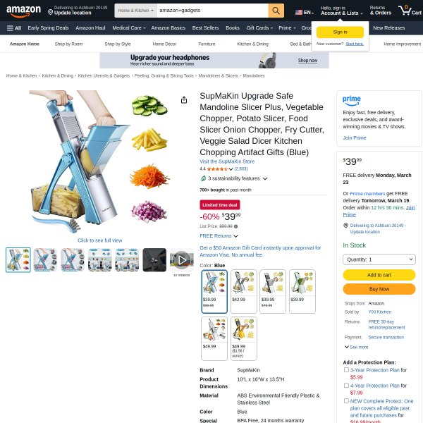 SupMaKin Upgrade Safe Mandoline Slicer Plus, Vegetable Chopper,