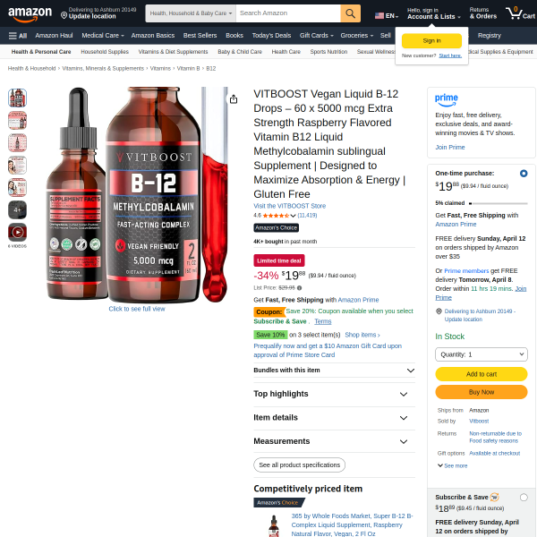 VITBOOST Vegan Liquid B-12 Drops