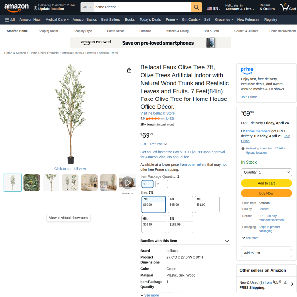 Bellacat Faux Olive Tree 7ft，Olive Trees Artificial Indoor with Natural Wood Trunk and Realistic Lea