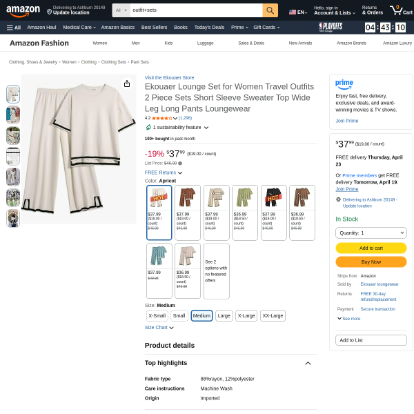 Ekouaer Lounge Set for Women Travel Outfits 2 Piece Sets Short Sleeve Sweater Top Wide Leg Long Pant