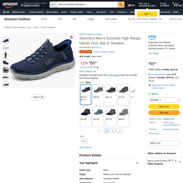 Skechers Men's Summits High Range Hands Free Slip-in Sneaker