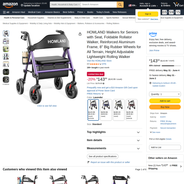 HOMLAND Walkers for Seniors with Seat