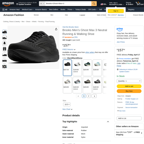 Brooks Men’s Ghost Max 3 Neutral Running & Walking Shoe