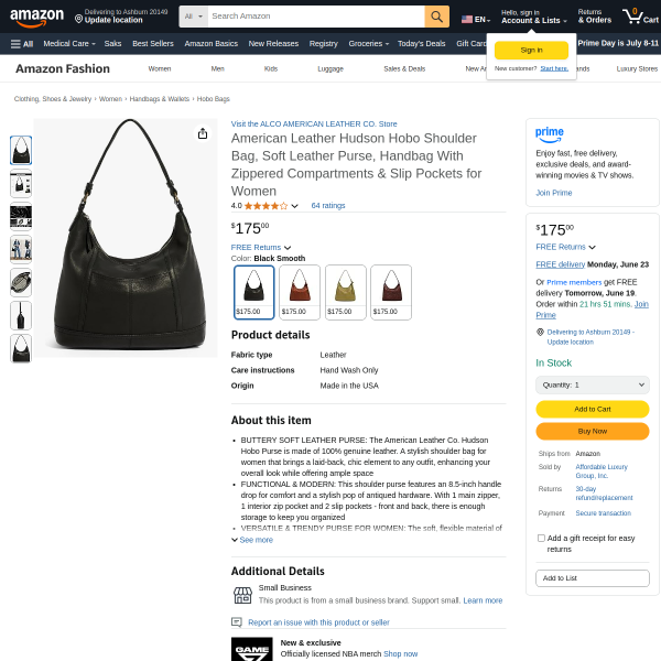 American Leather Hudson Hobo Shoulder Bag.