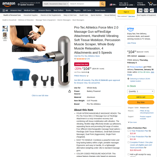 Pro-Tec Athletics Force Mini 2.0 Massage Gun w/FlexEdge Attachment