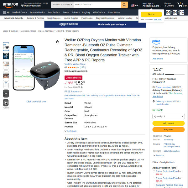 Wellue O2Ring Oxygen Monitor with Vibration Reminder