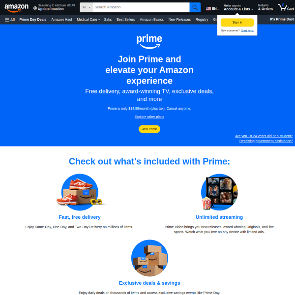 Amazon Prime Membership - Sign Up Today!