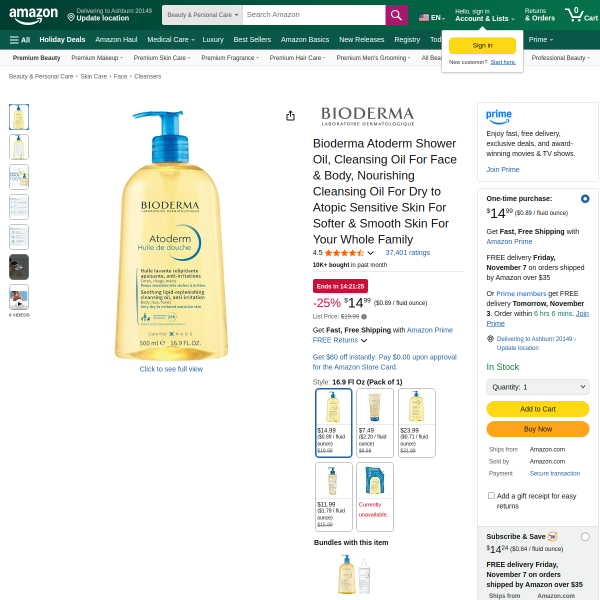 Bioderma Atoderm Shower Oil, Cleansing Oil For Face & Body, Nourishing Cleansing Oil For Dry to Atop